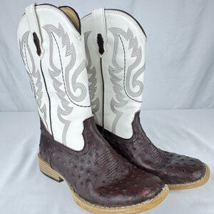 Roper Kids Faux Ostrich Print Square Toe Boots